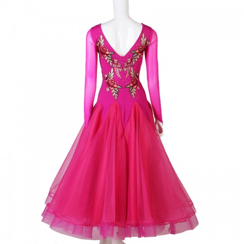 Hot Pink competition ballroom dancing dresses ballroom dance costumes for women girls waltz tango dance dress